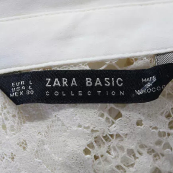 ZARA BASIC CREAM LACE LONG SLEEVE BUTTON UP SHIRT - Picture 4 of 4